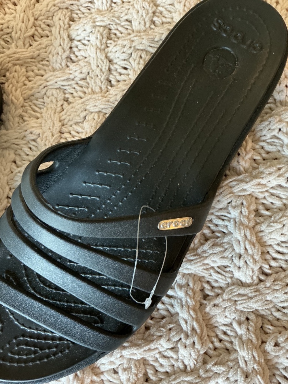 New Crocs Rhonda Slide Sandals Black Wedge Heels Size 10 - Picture 5 of 5